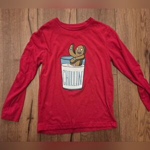 Old Navy Red Long Sleeve Tee with Gingerbread "Chillin" Graphic